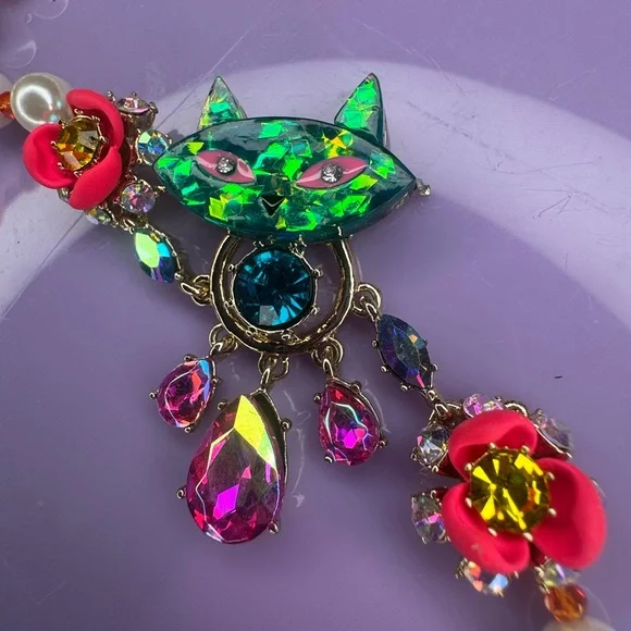 Betsey Johnson Multicolor Cat and Faux Pearl Necklace with Pink - Picture 10 of 13